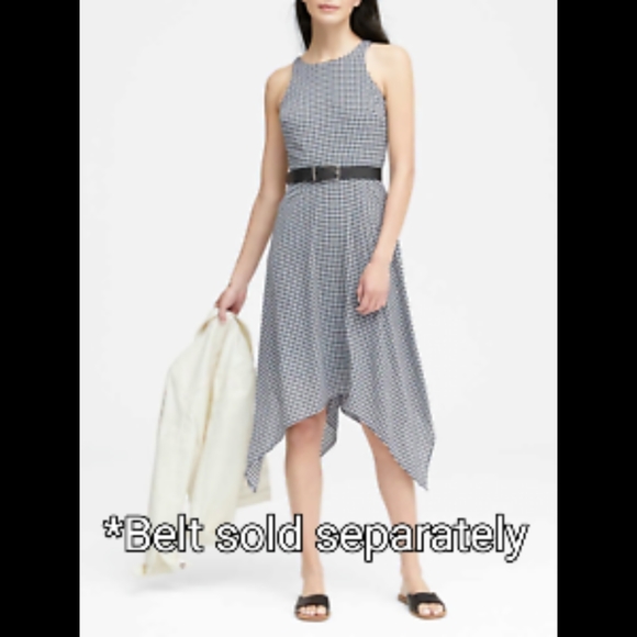 Banana Republic Monochromatic Gingham Dress Asymmetrical Petite 0 Like New - Picture 1 of 5